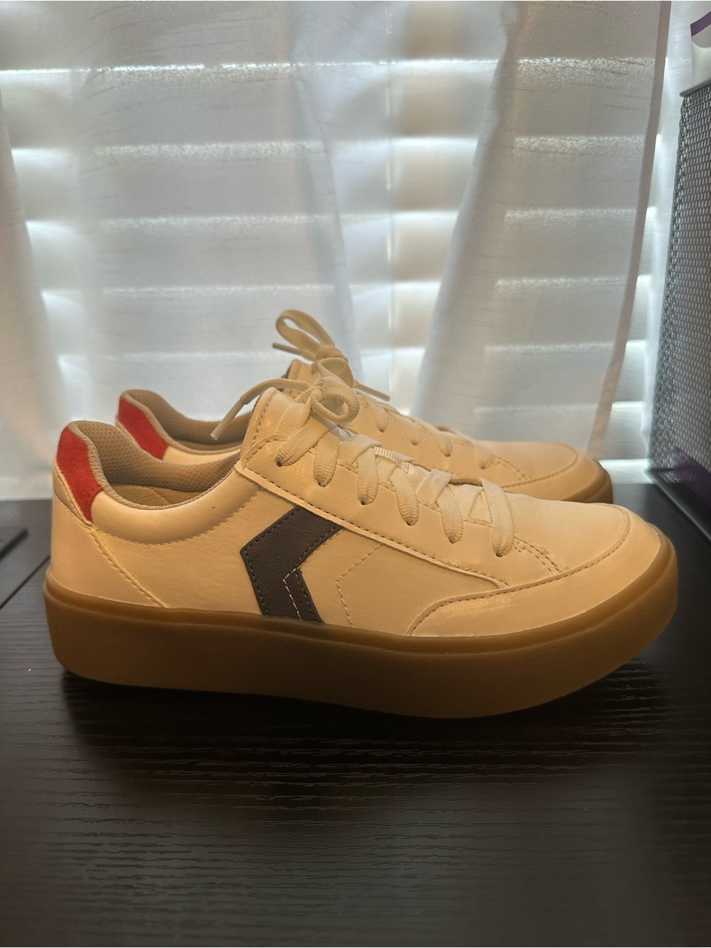 Dr. Scholl's White Sneakers with Gum Sole and Red Heel Accent